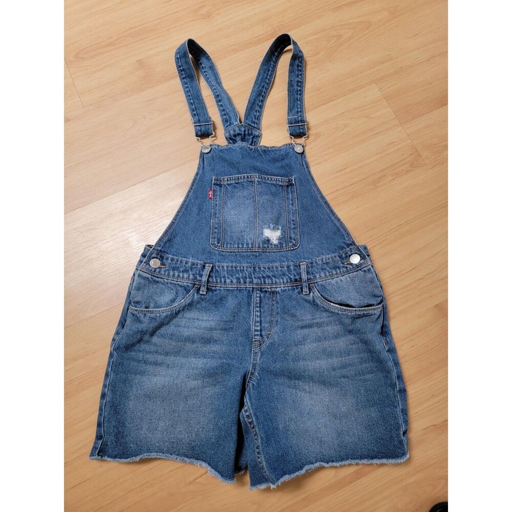 Levi's Girls 16 Regular Denim Shortalls Overalls Shorts Blue 100% Cotton